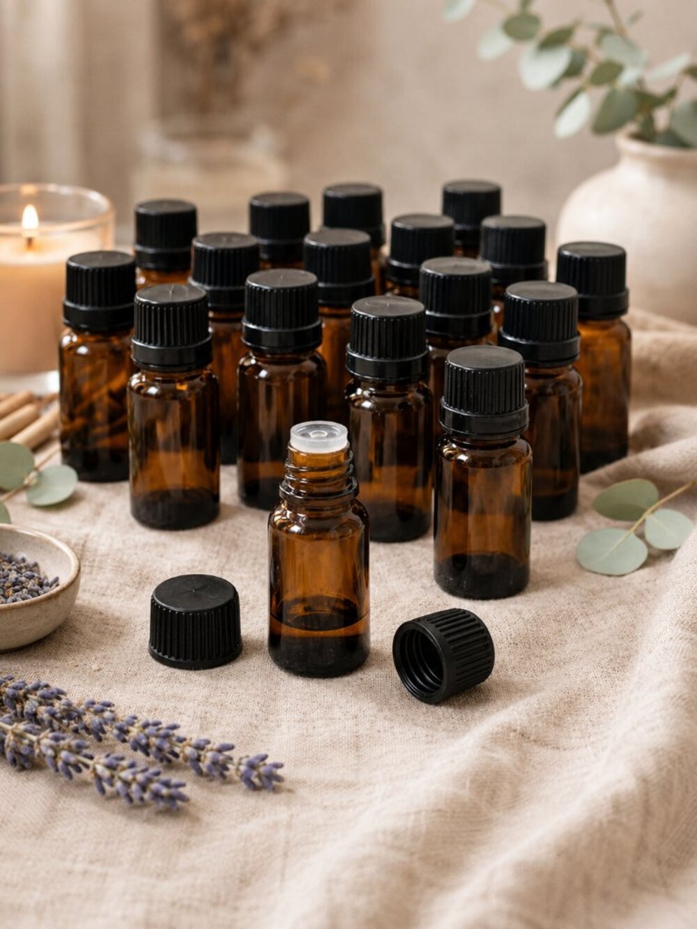 Amber Glass Apothecary Bottles 15 mL Set of 20 Essential Oil Sample Bottles